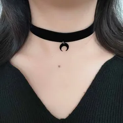 1 a simple dark gothic wind velvet belt acrylic crescent moon pendant choker necklace neck chain collar necklace women deserve t