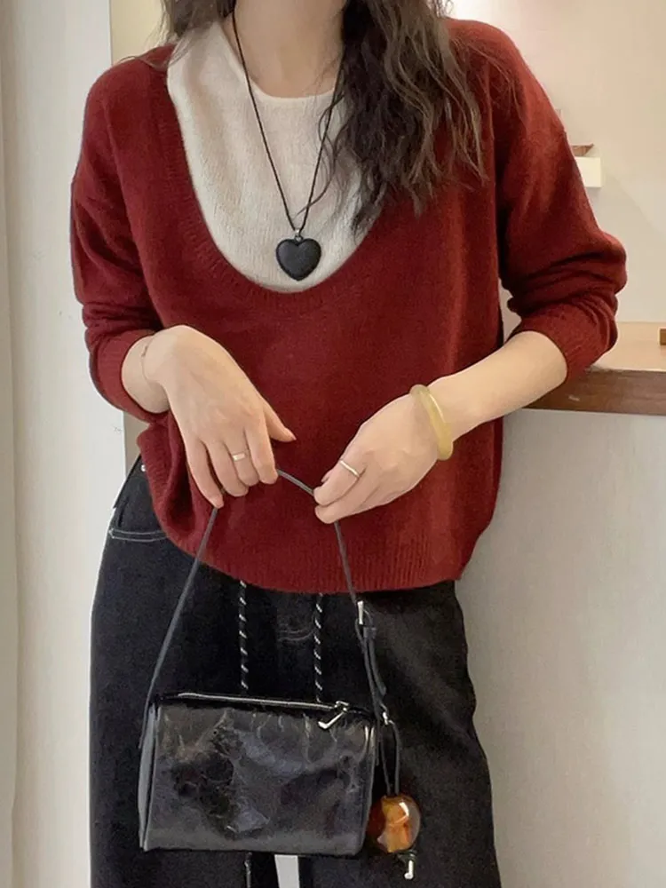 المرأة طويلة Sve محبوك سترة صوفية الياقة المدورة سليم صالح Faionable المرقعة تصميم عادية تخفيف Sle النسخة الكورية #5