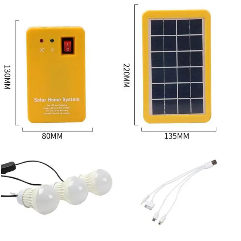3 LED Bulb Highlight Energy Saving Light Solar Light Lithium Solar Power Panel Generator Kit Small Home System Solar Lighting