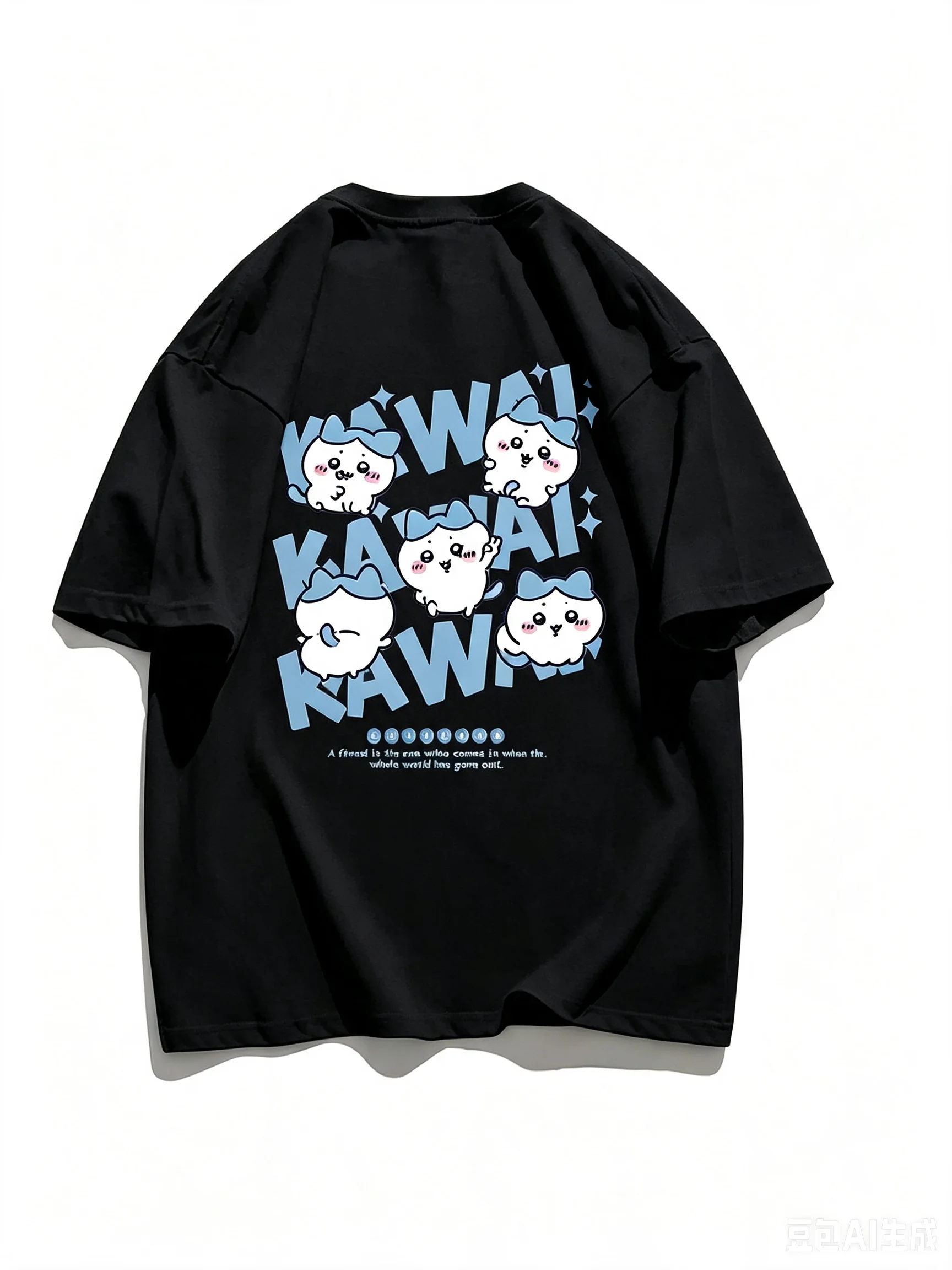 Oversize Heavyweight Hachiware Double Sided Print Tee Unisex Chiikawa Kawaii Cartoon Summer Casual Cotton Short Sleeve T-shirt