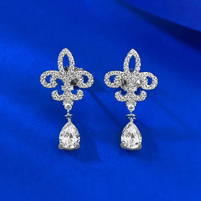 

Sterling Silver 925 Flower Shape Cubic Zirconia CZ Teardrop Wedding Earrings for Women