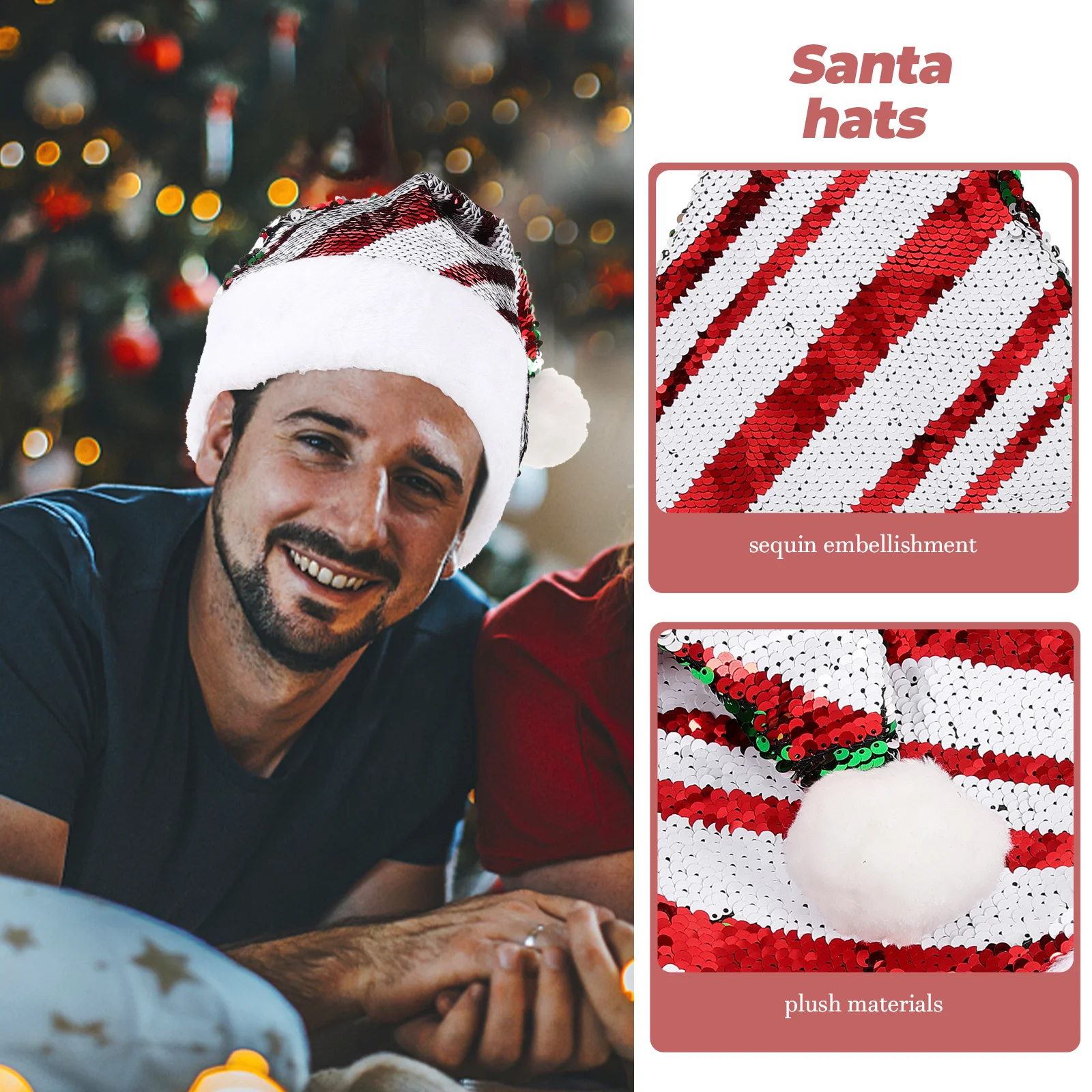 

Santa Hat Christmas Hat Sequin Design Striped Decoration Christmas Party Holiday Costume Accessory Santa Hats Party Favor