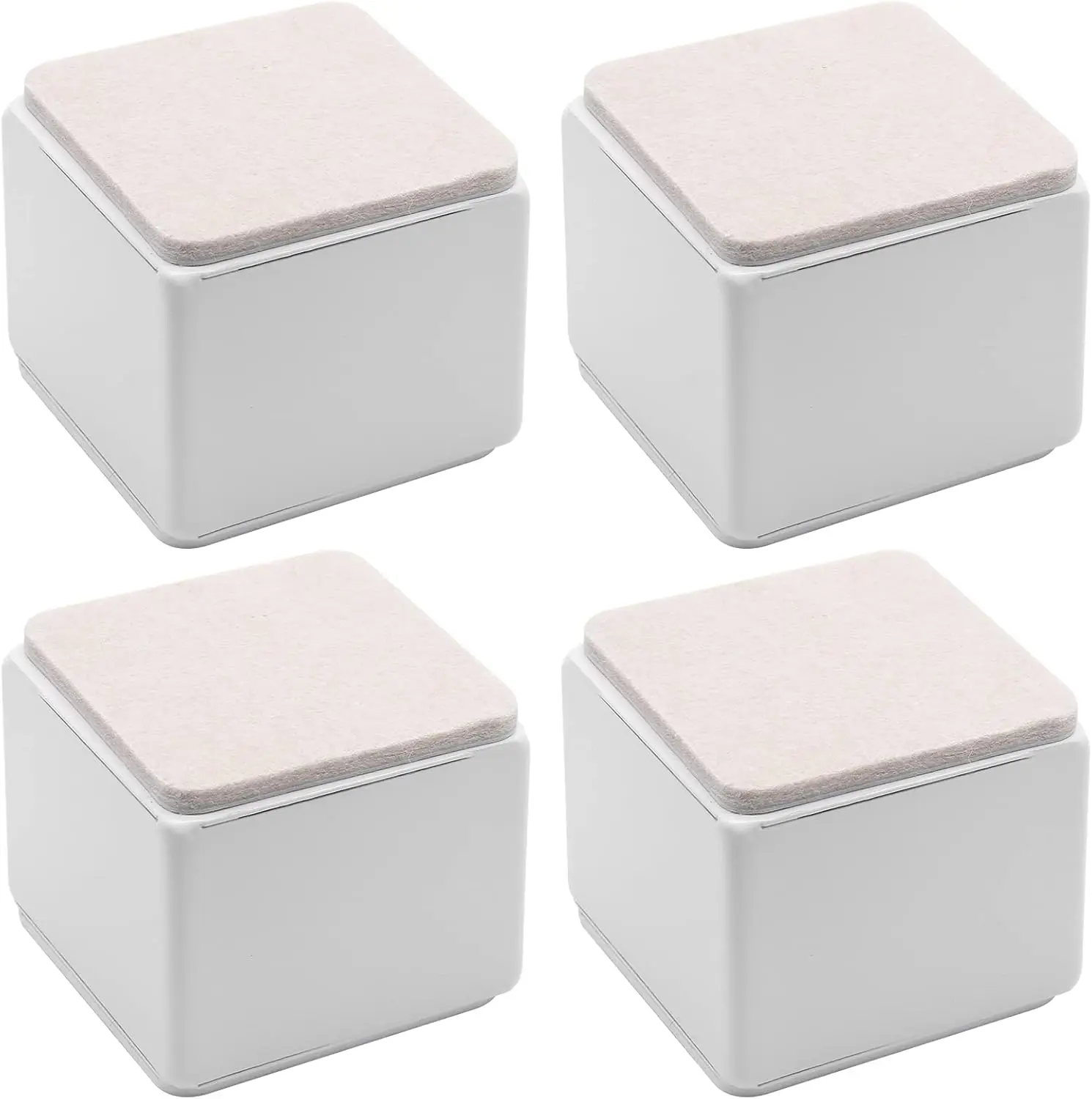 

4 Pack Self-Adhesive Furniture Risers, Heavy Duty Carbon Steel, Adds 2" Height with Felt Pad, White