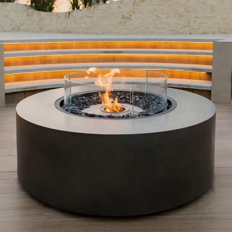 600mm Round Outdoor Fire Pit Table Wood Gas Alcohol BBQ Garden Furniture Freestanding Stove for Patio Camping Backyard