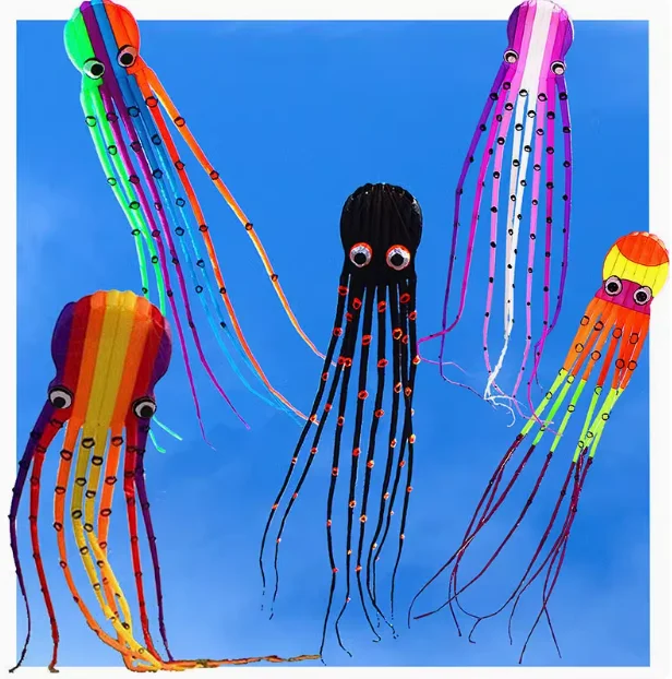 8m 15m Giant Octopus Kite – Ripstop Nylon Soft Inflatable Kite with 3D Eyes Suckers