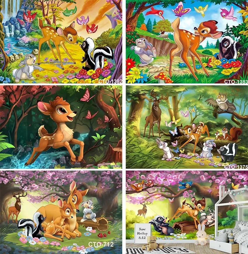 Disney Forest Animals Beautiful Scene Photo Background Bambi Bunny Deer Photography Backdrop Baby Shower Birthday Party Vinyl