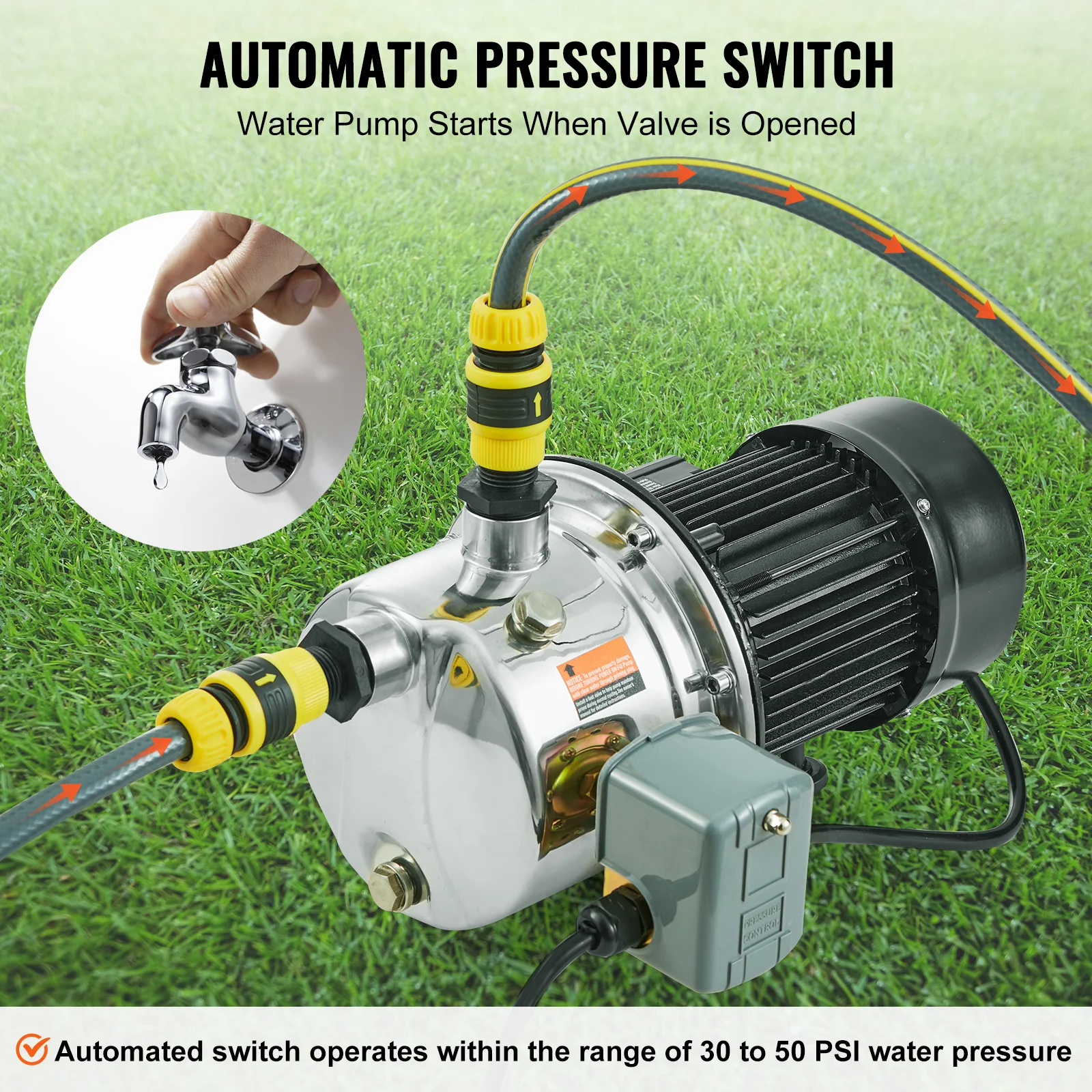 SucceBuy Shallow Well Jet Pump 115 V Cast Iron / Stainless Steel Irrigation Water Pump for Agricultural Garden Irrigation System