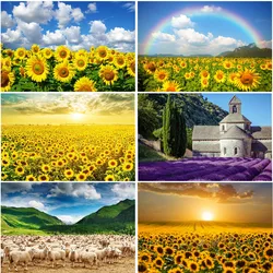 Flowers Farm Sunshine Rainbow Background Photography Happy Birthday Party Decoration Natural Field Custom Studio Photo Backdrops