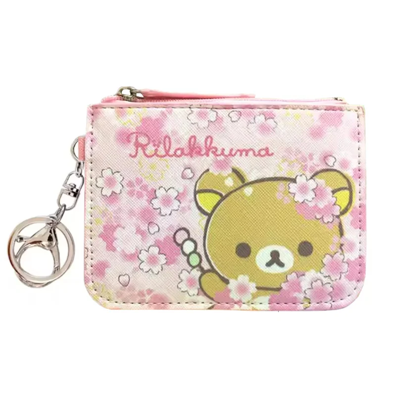porta-cartoes-de-couro-rilakkuma-flor-de-cerejeira-bolsa-de-moedas-kawaii-fofa-carteira-feminina-chaveiro-mini-bolsa-de-armazenamento