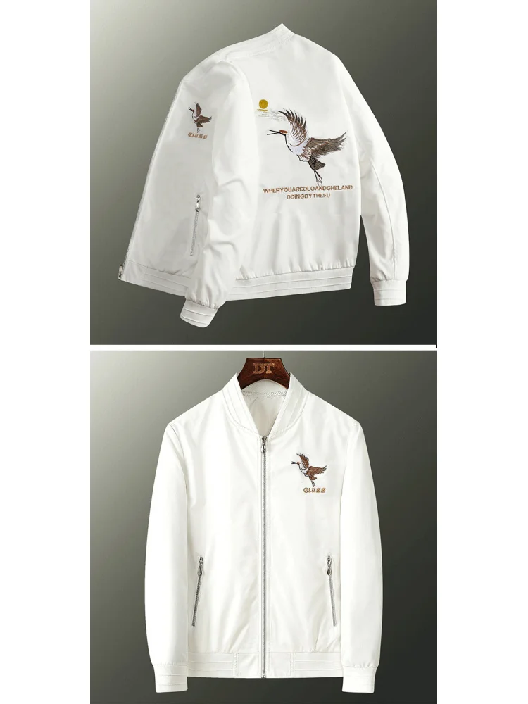 GIOIOMen's Jacket，Spring and Autumn Embroidered Pattern Decor Loose Casual Flight Jacket Coat，Fashion Men's Wear