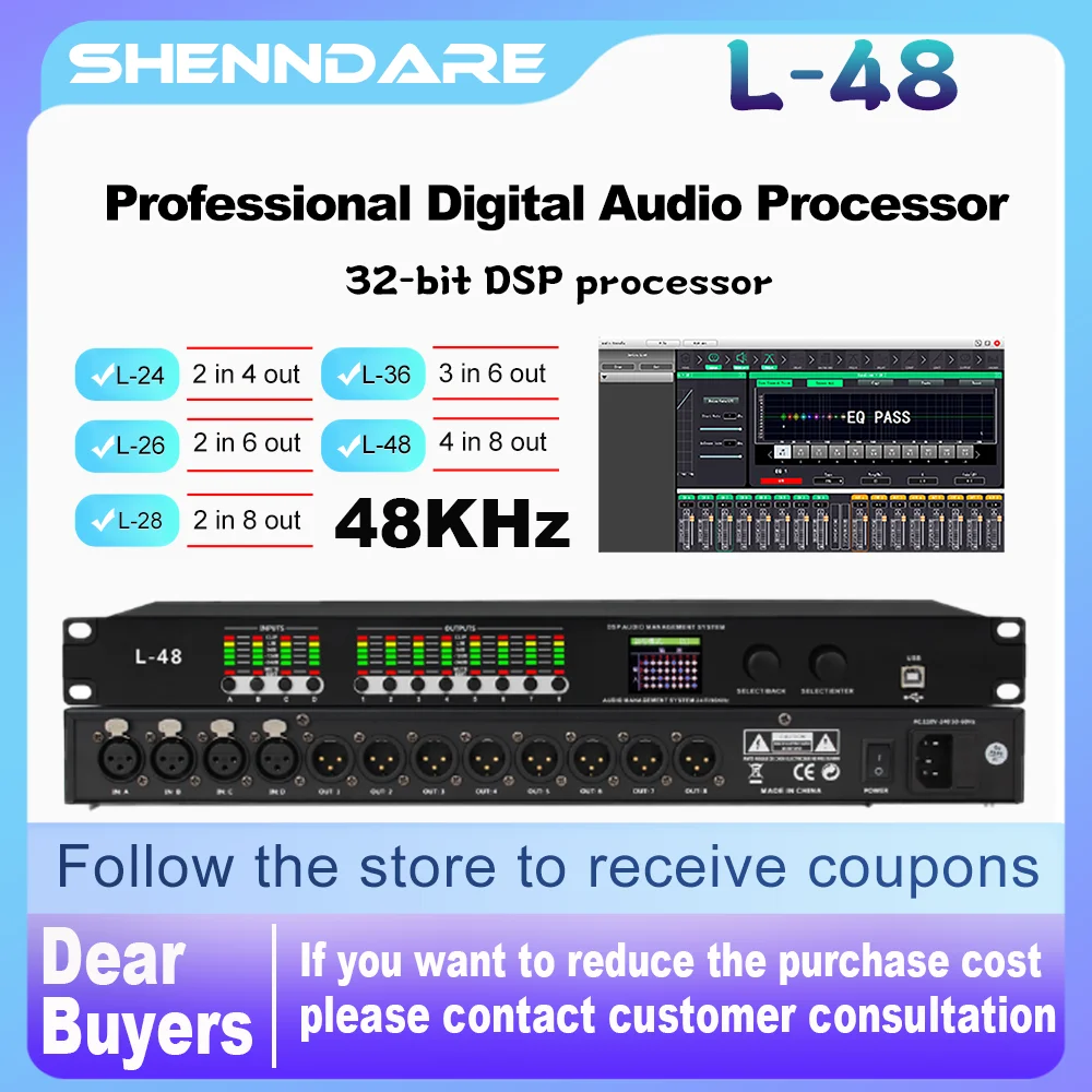 Procesador de Audio Digital profesional, equipo de sonido de escenario, Serie L, 4 en 8, 32 bits, DSP, efecto de altavoz, Software de PC