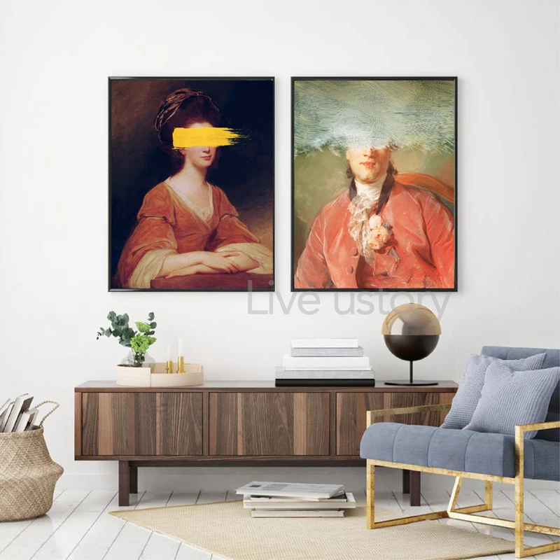 Antique Oil Painting Woman Portrait Canvas Art Print , Vintage Altered Portrait Canvas Painting Wall Picture Home Room Art Decor
