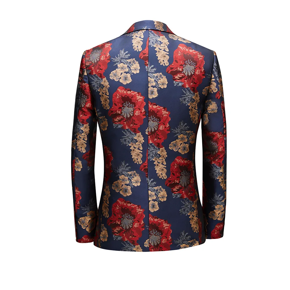 Costume trois pièces floral de style coréen pour hommes, costume décontracté tendance, S072005