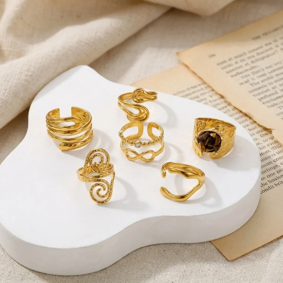 Edelstahl-Spiralring mit Lava-Infiniti-Schleifenmuster, gehämmert, für Damen und Herren, unregelmäßiger, strukturierter, geometrischer Ring, Punk-Schmuck – Detail 19