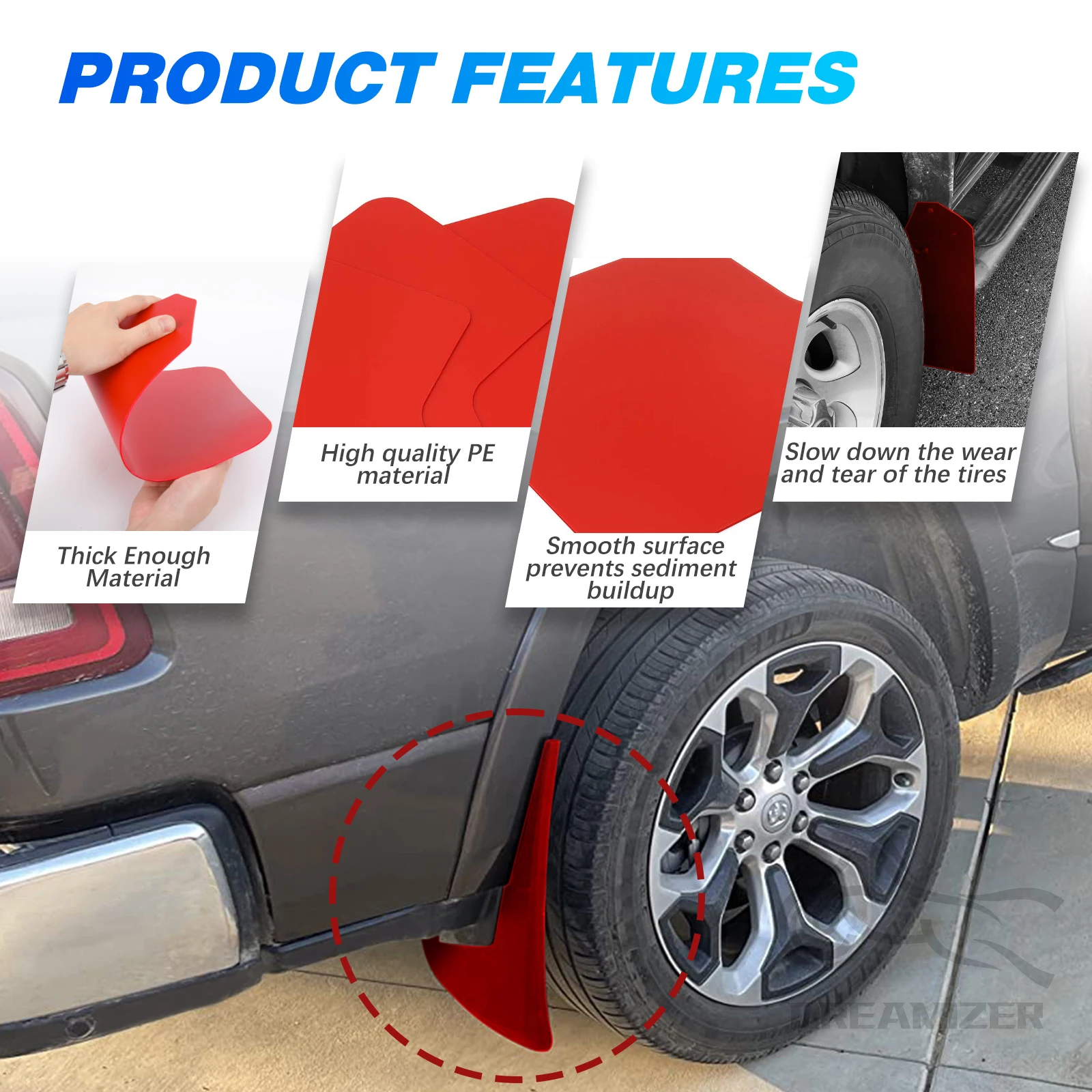 4 PCS Splash Guards Mud Flaps Car Mudguards Fender Cover Flares W/Hardware Universal Front Rear RED Accessories