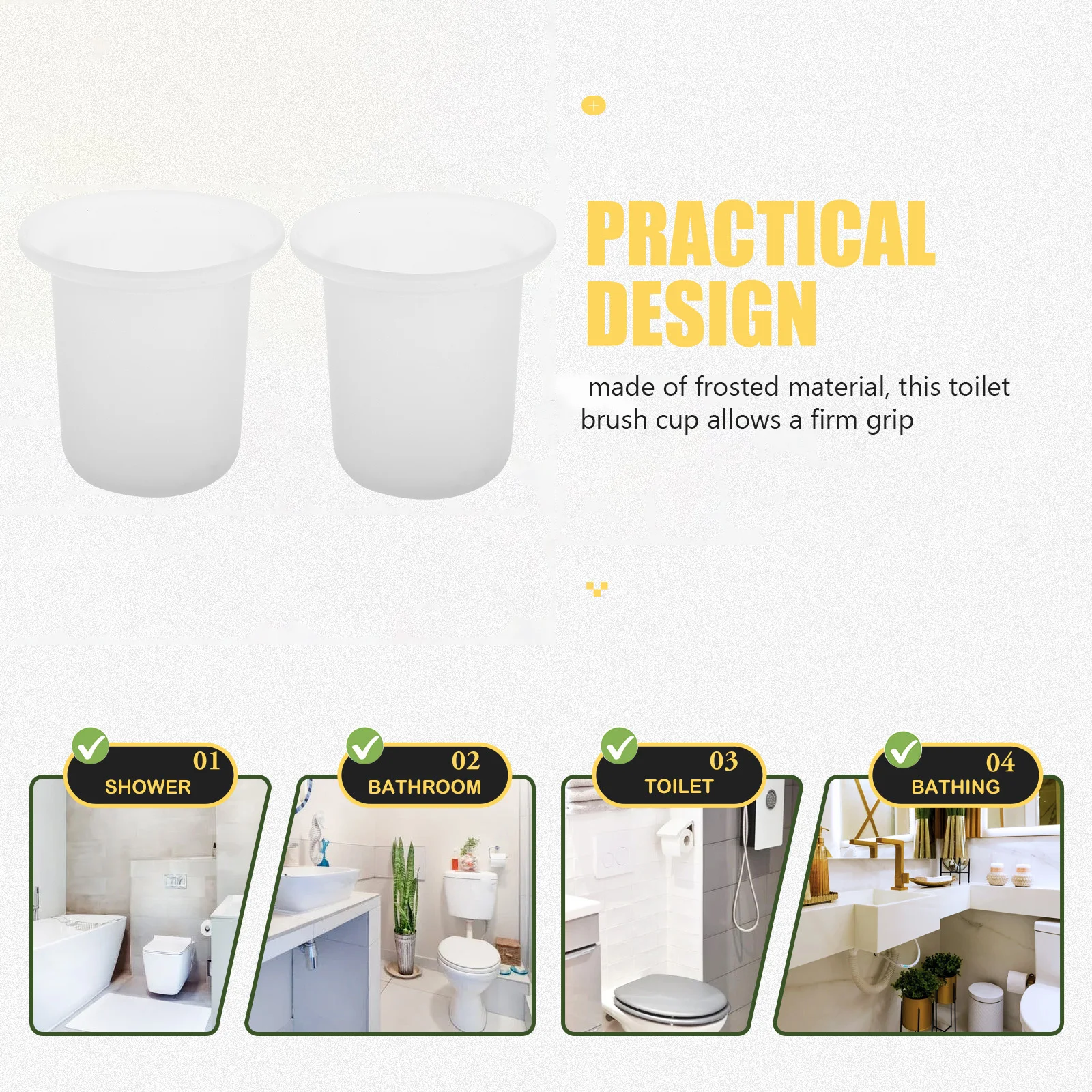 2Pcs Glass Toilet Brush Cup Holder Modern Minimalist Style Scrubber Storage Rack Non-Slip Surface Bathroom Essentials for Home