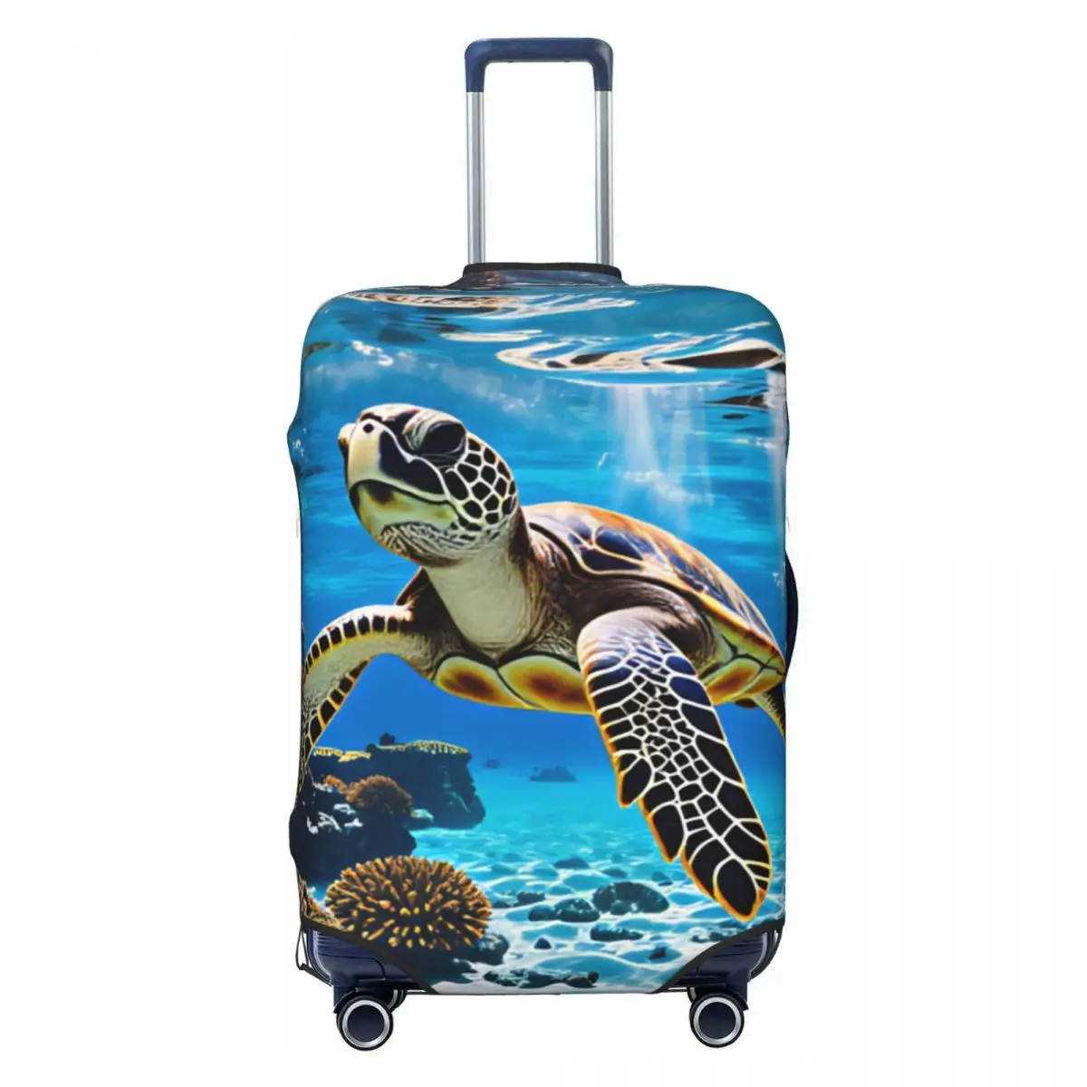 Sunray Coral Reef Sea Turtle Fish Print Travel Luggage Cover Dust Proof Suitcase Cover Protector Fit 18-32 Inch