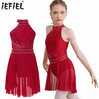 Niños Niñas Sparkly Rhinestone Ballet Jersey vestido lírico gimnasia artística patinaje artístico traje bailarina tutú medias vestido