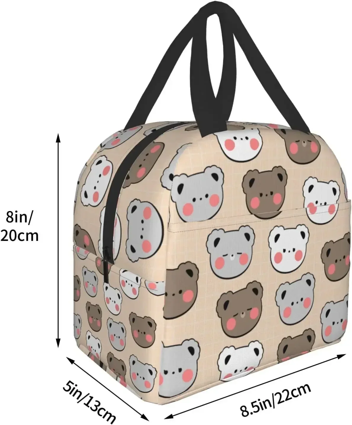 Fiambrera con diseño de oso Kawaii, bolsa Bento, loncheras aisladas, bolsa de almuerzo impermeable reutilizable con bolsillo para escuela, oficina, Picnic