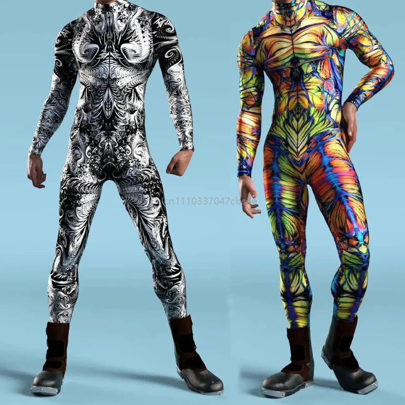 

Men Rainbow Holiday Party Punk Jumpsuit Onesie Halloween Cosplay Wear Costume Elastic Party Fancy Performance Bodysuits Rompers