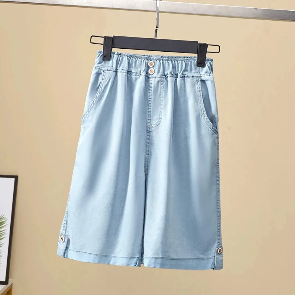 

Summer Thin Soft Blue Jeans Shorts Women 2023 New Ice Silk Wide Leg Denim Pants Casual Loose Oversized Denim Shorts Size S-5XL