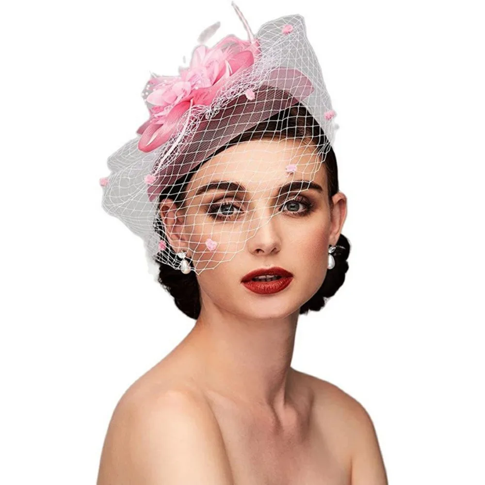 Coiffe de mariée en maille de tulle à fleurs, Fascinator, Chapeau à épingles, Épingles à cheveux