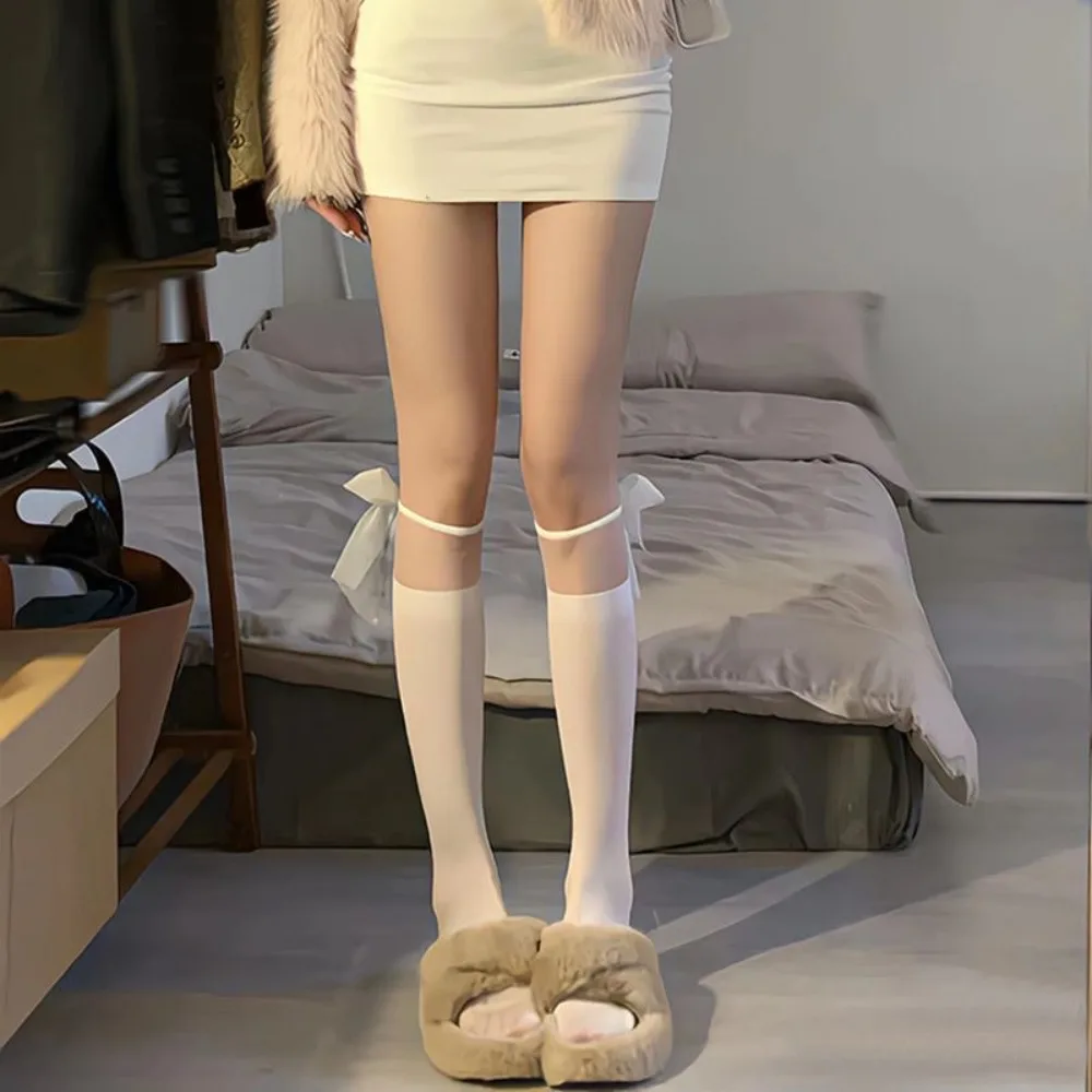 JK Woman Black White Lolita Long Socks Summer Thin Knee High Socks Fashion Cosplay Sexy Nylon Transparent Stockings