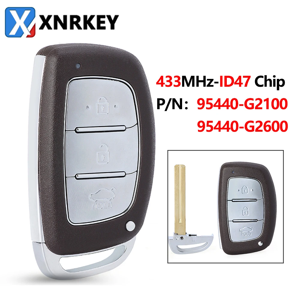 

XNRKEY 3 Button Smart Remote Car Key 433Mhz ID47 Chip for Hyundai Ioniq 2016-2019 Car Key P/N: 95440-G2100/95440-G2600