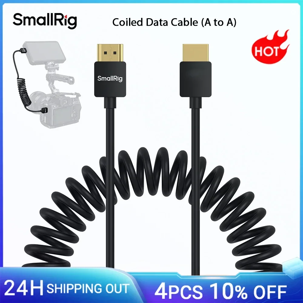 Câble de données enroulé SmallRig A vers A, prend en charge une résolution jusqu'à 4K@60Hz pour BMPCC 4K 6K pour Panasonic S1H/GH5/GH5S pour HDMI-4963
