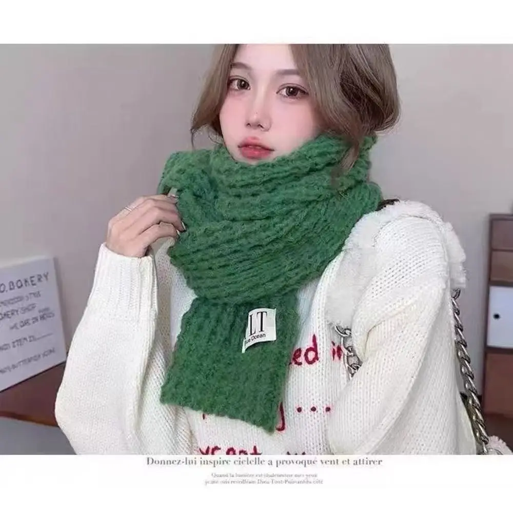 Fashionable Knit Thick Knitted Scarf Polyester Solid Color Neck Wrap Soft Fabric Fall Winter Warm Scarf Daily Wear