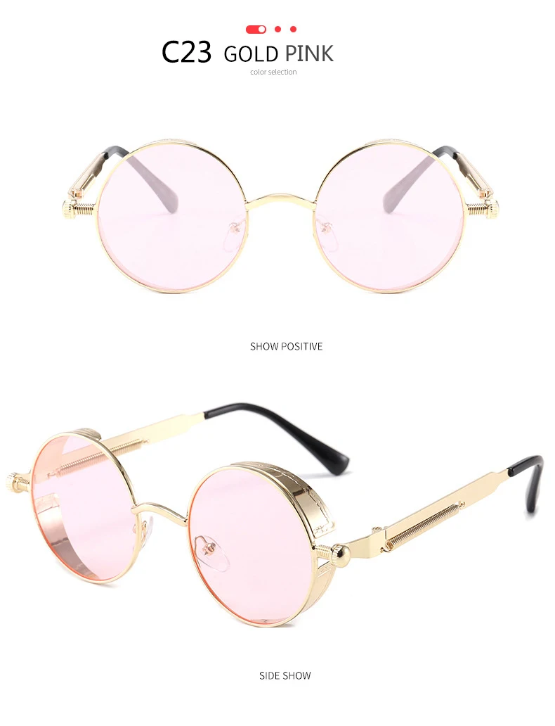 BOYSEEN 2025 Vintage Steampunk Sonnenbrille Frau Männer Runde Luxus Metall Retro Sonnenbrille Hiphop Stil Brillen UV400 – Detail 33