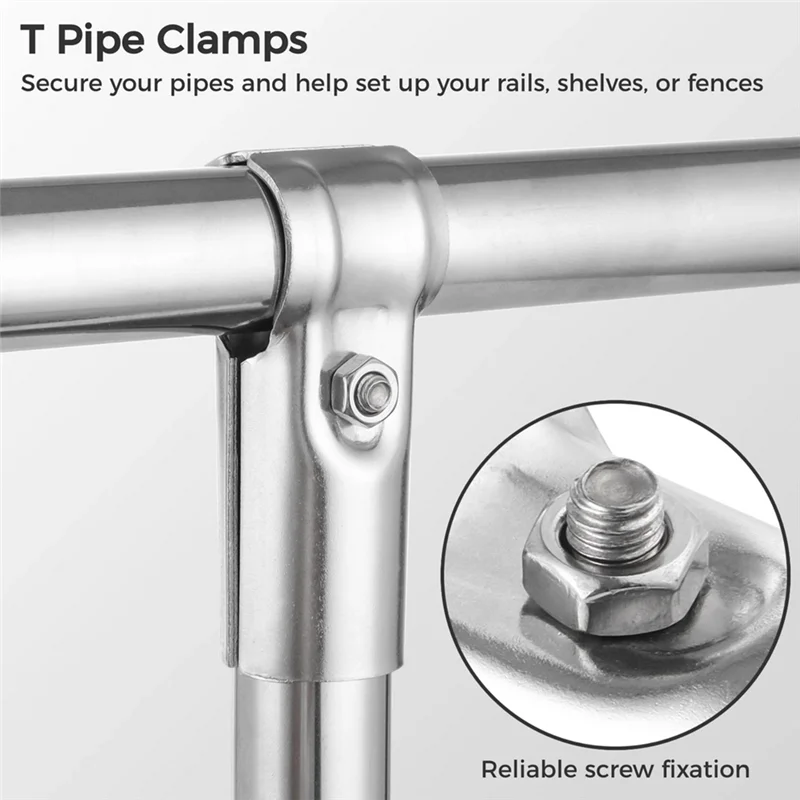 

A89X 10 Packs T Pipe Clamps Heavy-Duty 201 Stainless Steel T Pipe Connectors Tee Chain Link Fence End Rails Clamps