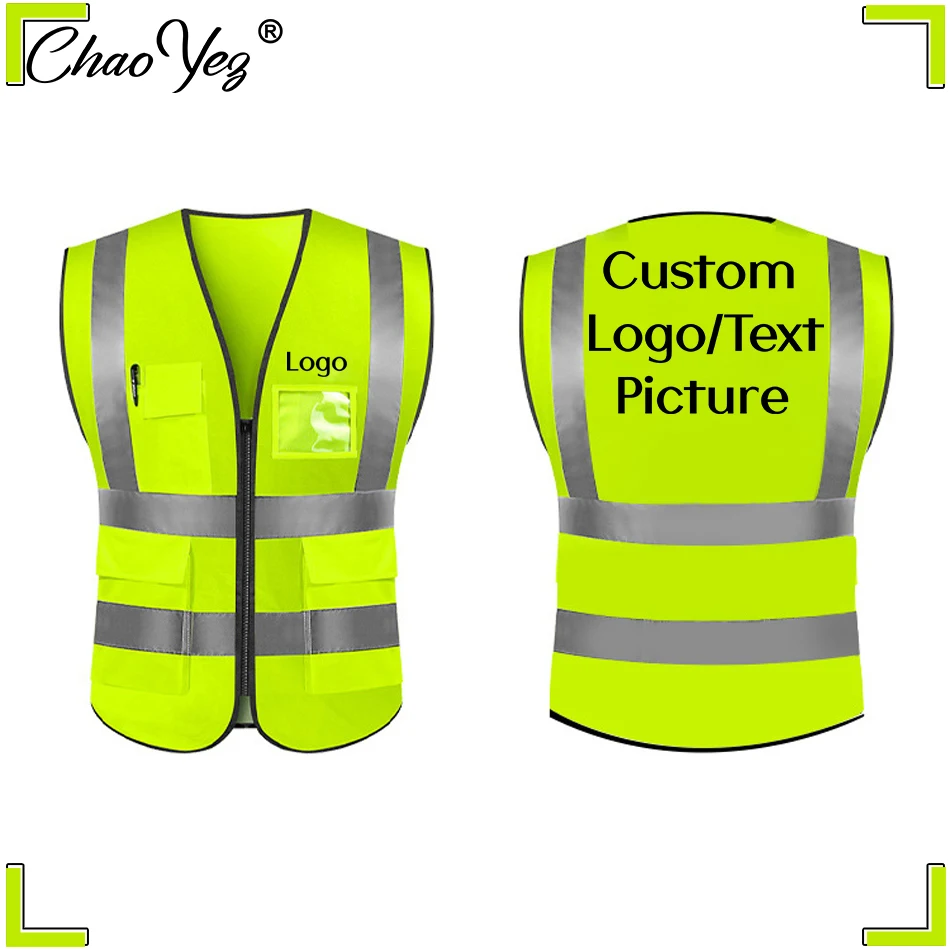 Chaleco reflectante de seguridad de alta visibilidad con logotipo de texto personalizado, ropa de ciclismo personalizada para construcción, tráfico, equipo al aire libre