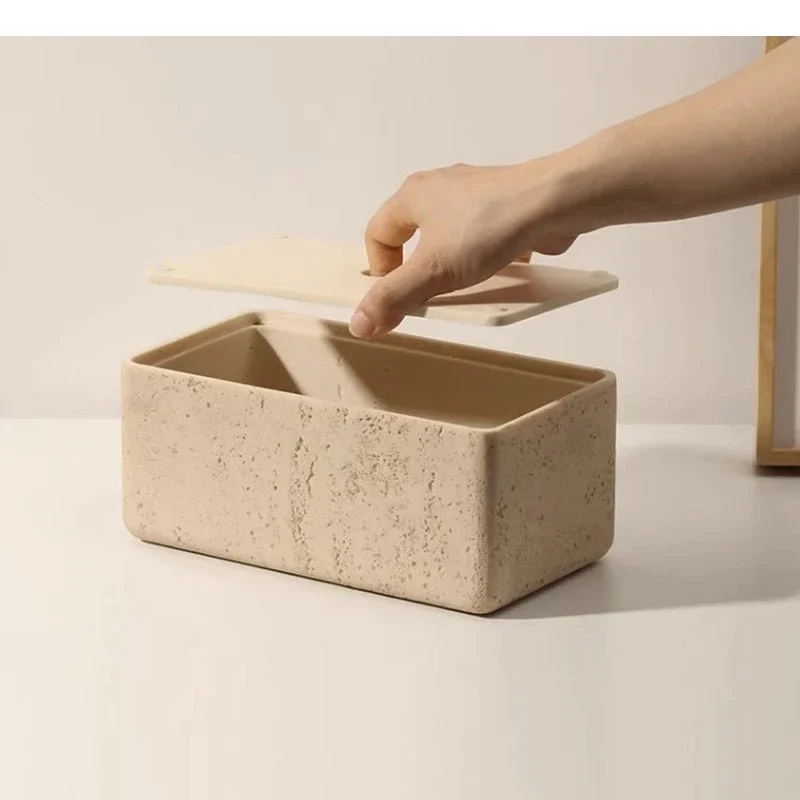 Simplicity Sandstone Material Tissue Box Tea Table Tabletop Removable Napkin Household Storage Container