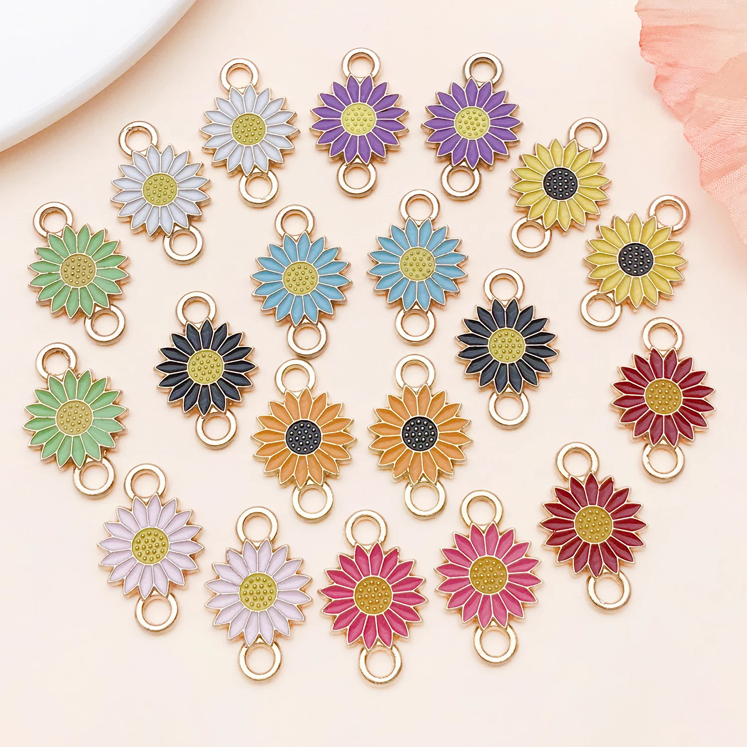  10/20pcs 23x13mm Enamel Daisy Sunflower Charms Bracelet Earrings DIY Jewelry Pendants For Woman Handicraft Making Connectors