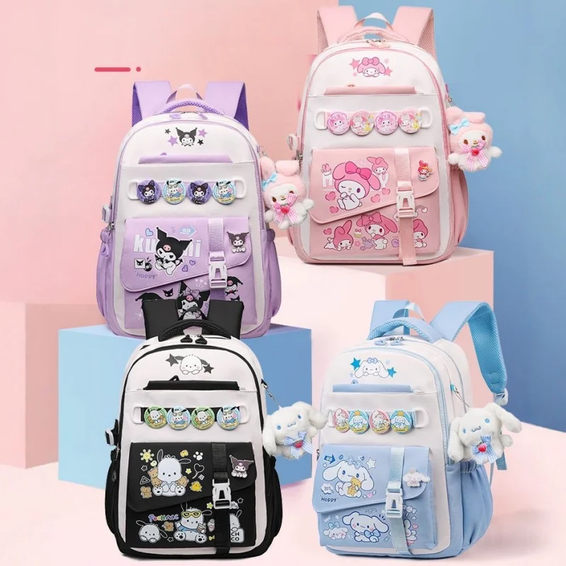 

Hot Kuromi Melody Cute Cartoon Backpack Large Capacity School Bag For Girls Boy With Multi Pockets Students Cinnamoroll
