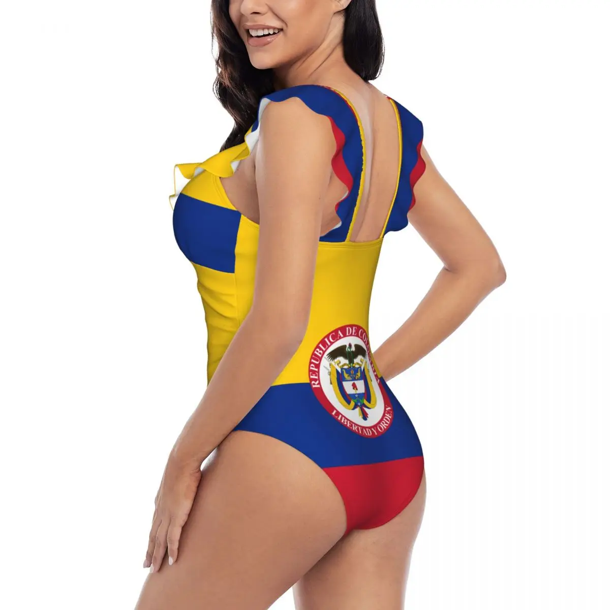 Swimwear Women One Piece Swimsuit The President Colombia Flag Female Swimming Bikinis Push Up Monokini Sexy Ruffle Bathing Suit