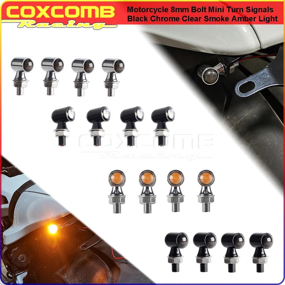 4x 2x Motorcycle Micro Bullet LED Mini Turn Signal Flashing Lighting Front/Rear 8mm Amber Blinker Indicator For Bobber Chopper