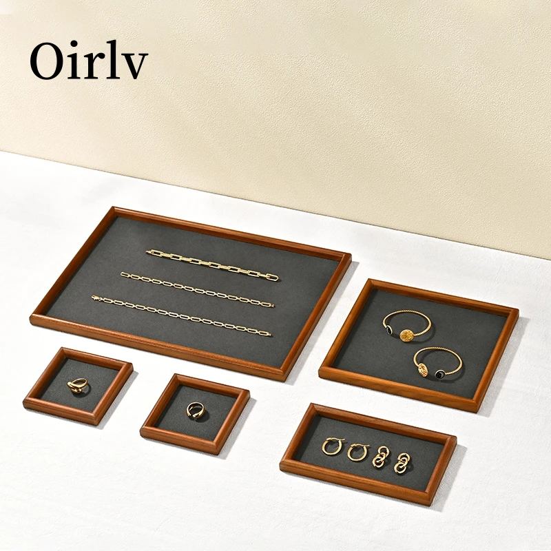 Oirlv Solid Wood Jewelry Tray Organizer Elegant 4 Sizes Stackable Jewelry Display Tray Set Flat Trays Large Jewelry Storage Tray