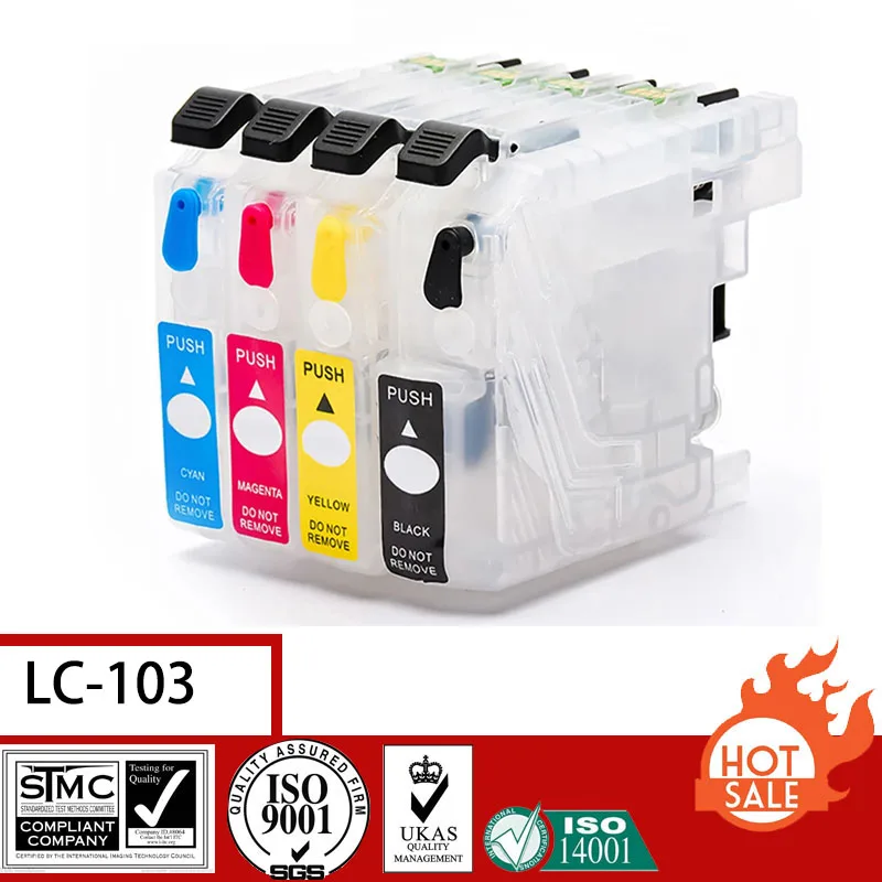 Cartucho de tinta recargable vacío Compatible para Brother LC103 103 con chip de reinicio automático adecuado para Brother DCP-J152W