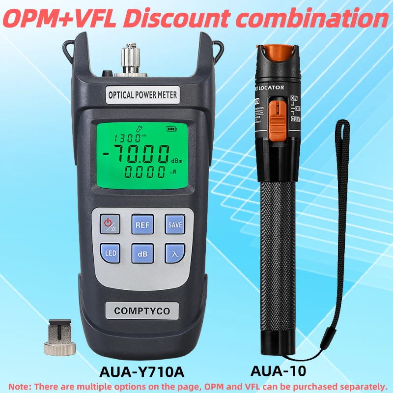 

FTTH Fiber Tester Tool Kit (Optional) AUA-Y710A Optical Power Meter(OPM -70 ~+10dBm)&Visual Fault Locator(10/1/20/30/50mw VFL)