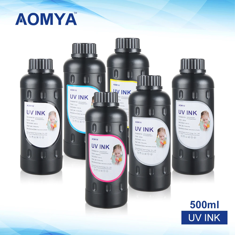 Aomya 6*500ml UV Led Ink for EPSON 1390 1400 1410 L800 UV Printer Ink Rubbing Resistant on Wood Acrylic Glass Phone Cases Metal