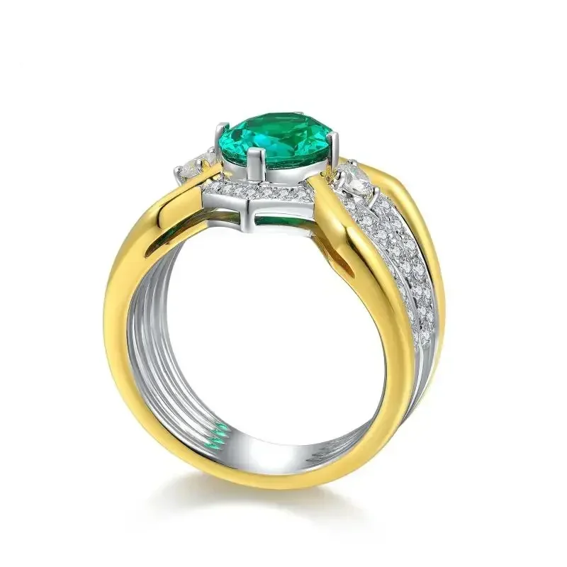 YanYao Jewelry 2024 Hot Sale 2.13ct Oval Blue Lab Emerald Ring S925 Silver Tone Engagement Ring