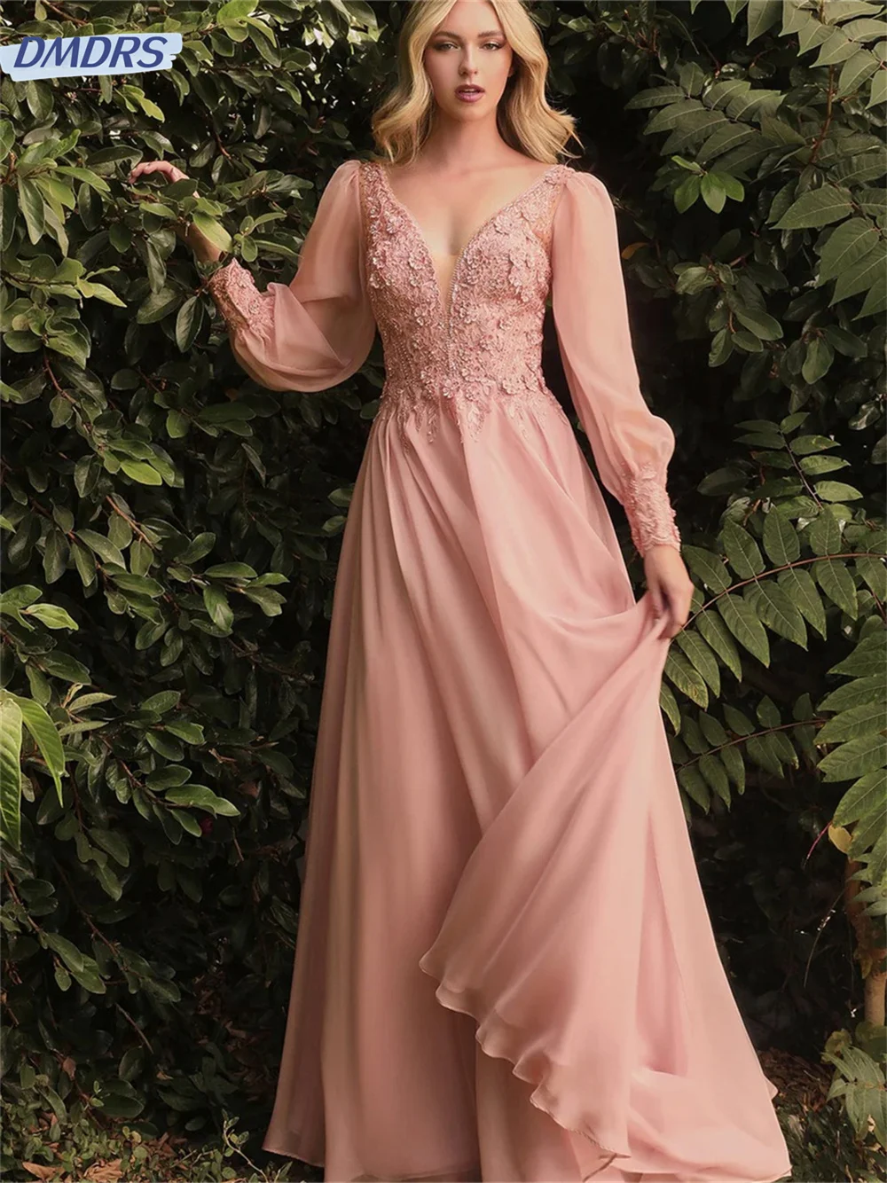 

Stylish Long Sleeve Dress 2024 Graceful Chiffon Evening Dresses Romantic A-Line Floor-length Gowns Vestidos De Novia