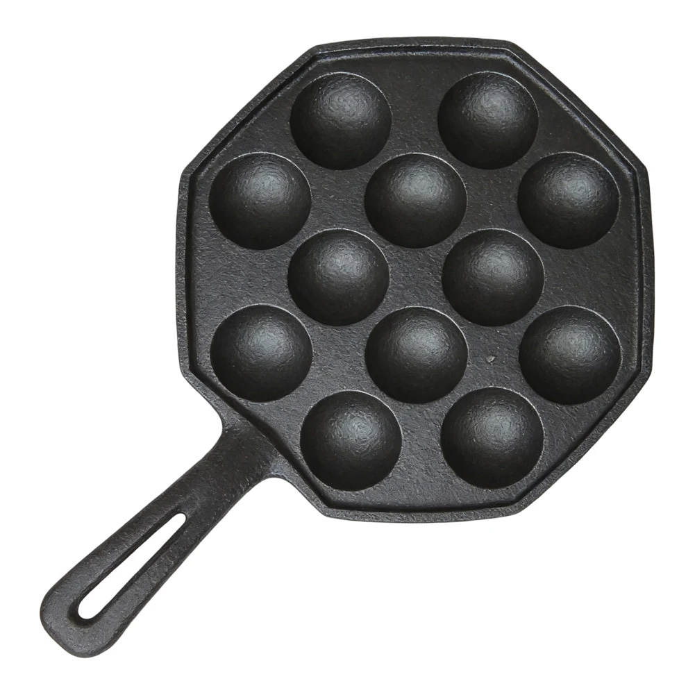 Cast Iron Takoyaki Maker 12 Pits with Grill Plate for Baking Quail Eggs and Shrimp Egg Dishes at Home Kitchen Use