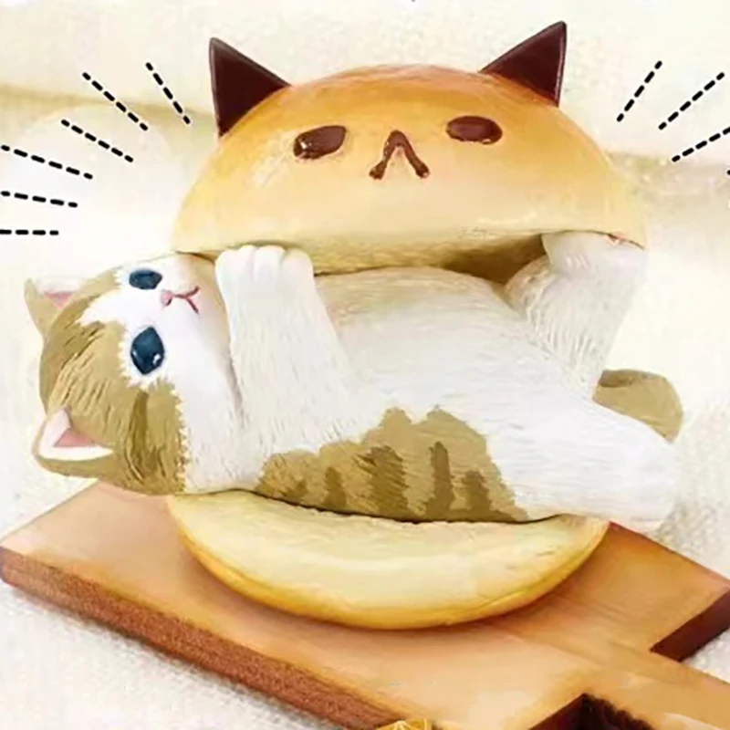 4CM Capsule Toys Cute Kawaii Mascot White Orange Tabby Cats Sandwiched Between Bread Gashapon Figures Plush Toy