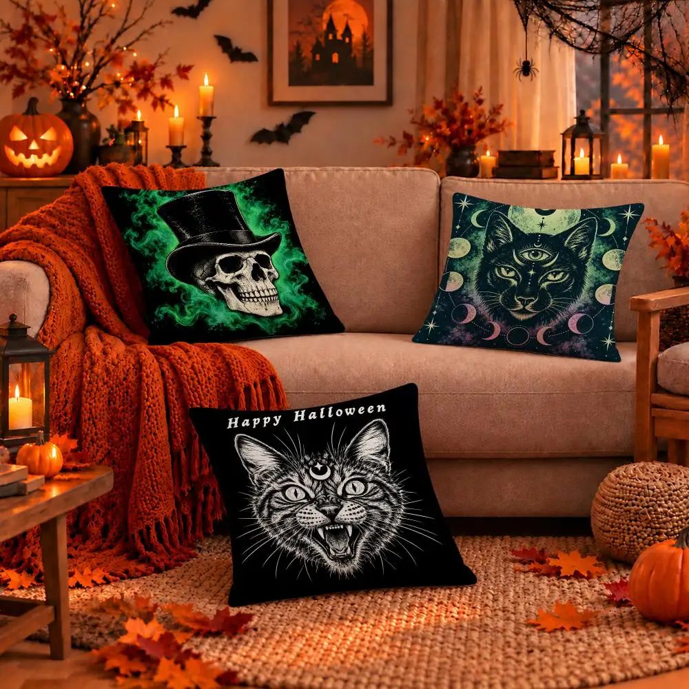 Art Gothic Occult Beasts Halloween Cushion Cover Dark Gothic Plush Pillow Covers for Sofa Bedroom Home Decor