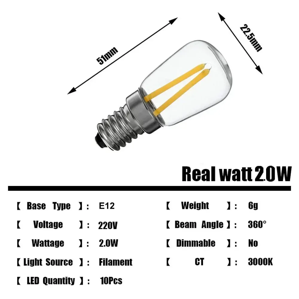 Melery E12 Led Bulb 2W Equivalent 25W Refriger Lamp Warm White 3000K Daylight 5700K Edsion Screw Light 220V Home Lighting 4Pack