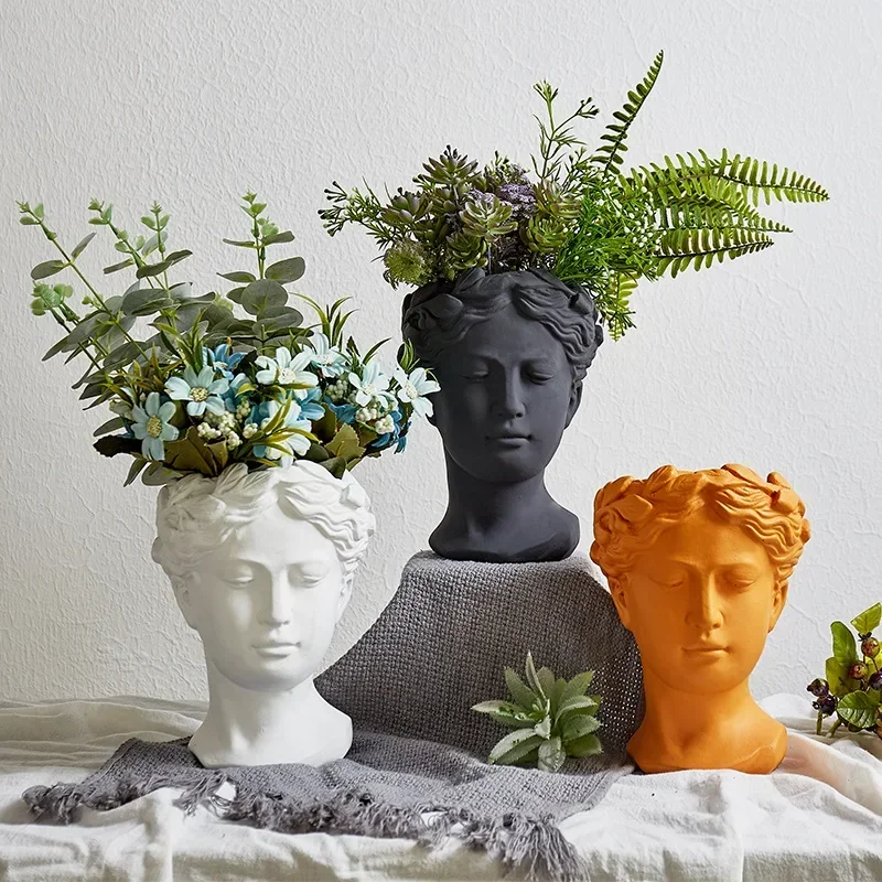 Greek Statue Goddess Flower Pots Head Retro Venus Vase Home Decoration Accessories Ornament Decor Tabletop Decorative