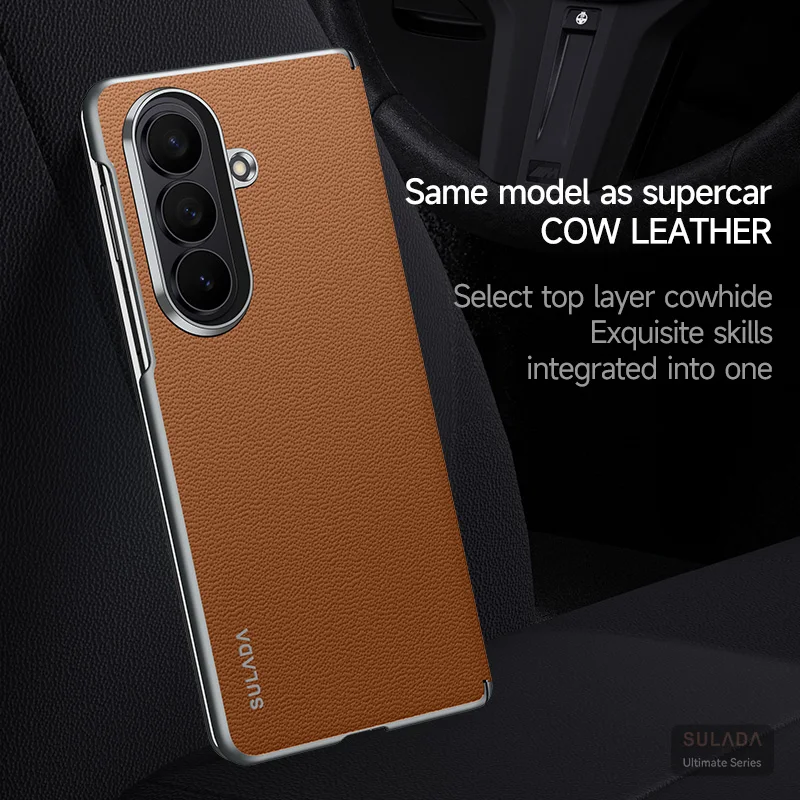 Original luxury Genuine Cowhide Leather Case For Samsung Z Fold 8 Ultra Fold 7 W26 Magnetic Magsafe Hinge Axis Armor Back Cover